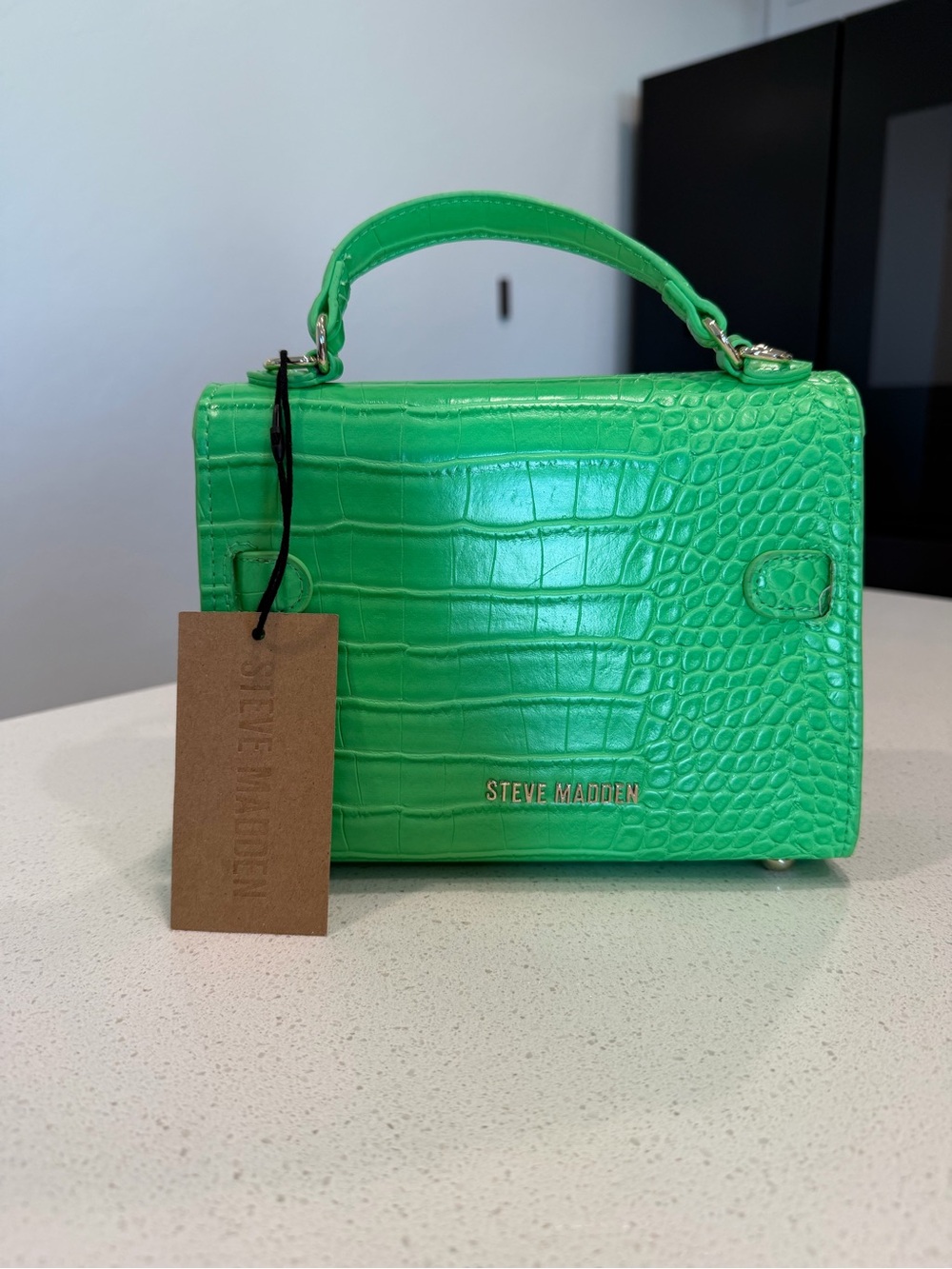 Steve Madden Neon Green Croc-Embossed Top Handle Mini Bag
